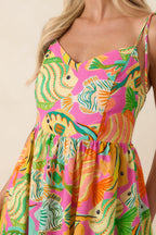 Women's Paradisa Edgewater Pink Multi Cotton Fish Print Midi Dress | 100% Cotton 1