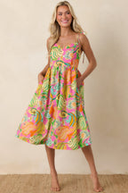 Women's Paradisa Edgewater Pink Multi Cotton Fish Print Midi Dress | 100% Cotton 4