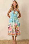 Women's Paradisa Fernandina Blue Multi Cotton Reef Print Midi Dress | 100% Cotton 0
