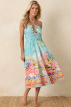 Women's Paradisa Fernandina Blue Multi Cotton Reef Print Midi Dress | 100% Cotton 3