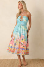 Women's Paradisa Fernandina Blue Multi Cotton Reef Print Midi Dress | 100% Cotton 4