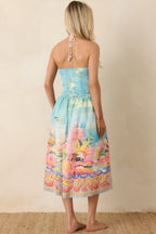 Women's Paradisa Fernandina Blue Multi Cotton Reef Print Midi Dress | 100% Cotton 6