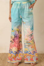 Women's Paradisa Gulf Coast Blue Multi Cotton Reef Print Pants | 100% Cotton 0