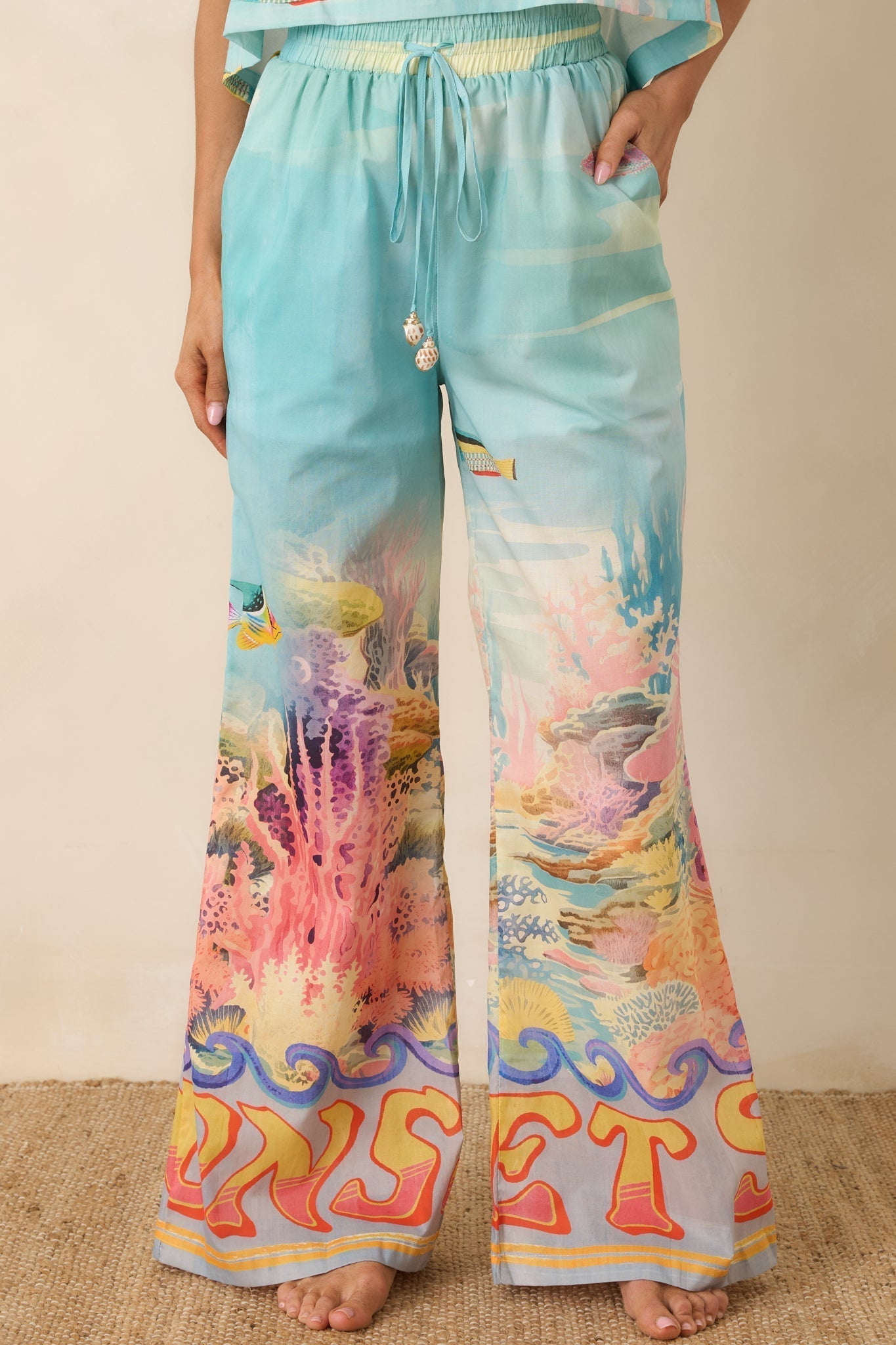 Women's Paradisa Gulf Coast Blue Multi Cotton Reef Print Pants | 100% Cotton 0