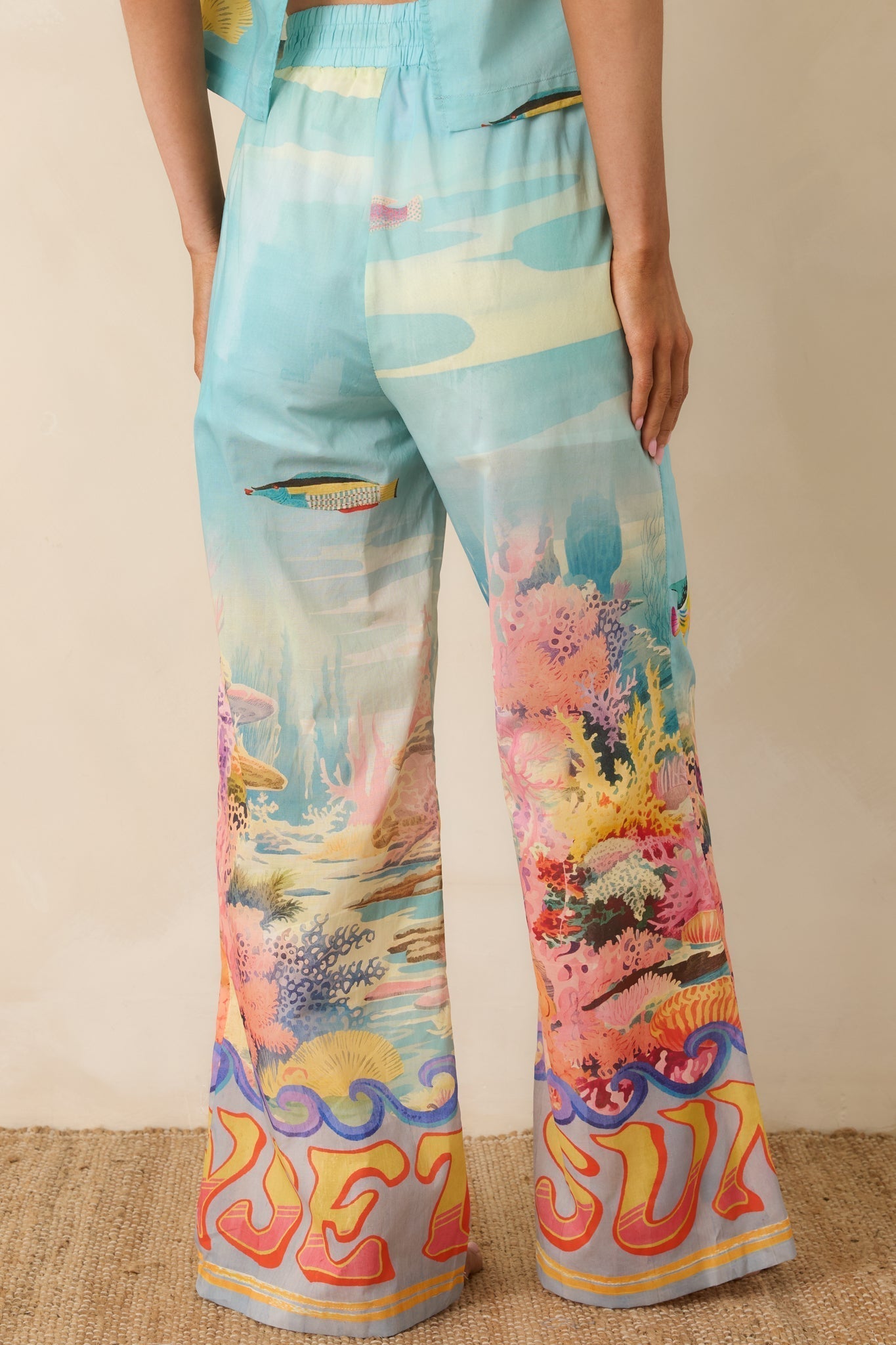 Women's Paradisa Gulf Coast Blue Multi Cotton Reef Print Pants | 100% Cotton 4