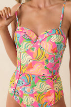 Women's Paradisa Maris Pink Multi Fish Print One-Piece Swimsuit | 85% Polyester & 15% Spandex 2