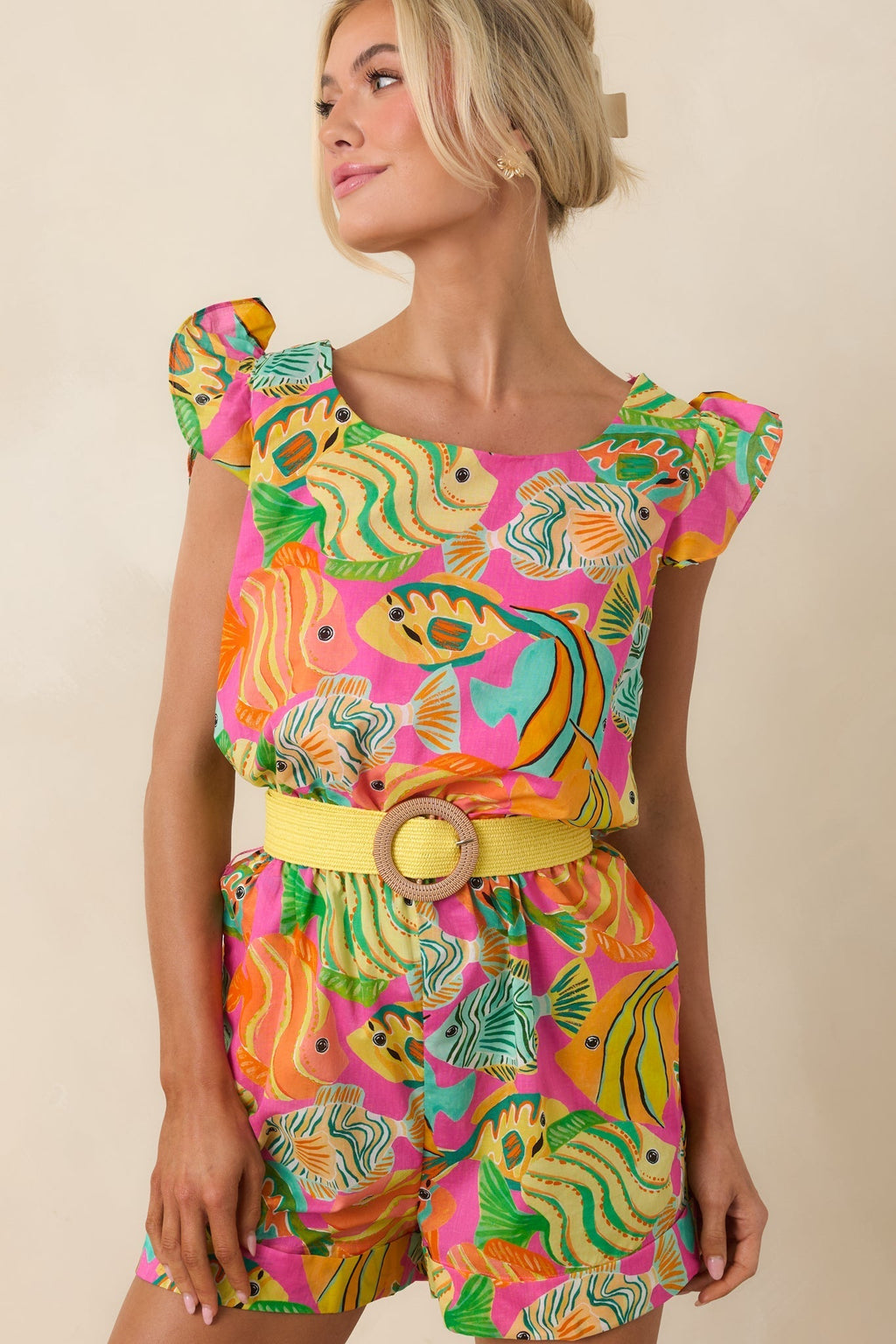 Women's Paradisa Melbourne Pink Multi Cotton Fish Print Romper | 100% Cotton 5