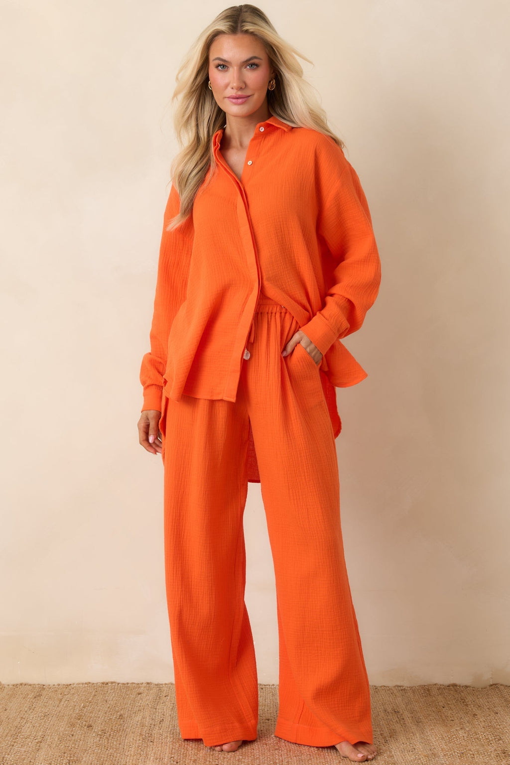 Women's Paradisa Naples Orange Cotton Button-Up Top | 100% Cotton 0