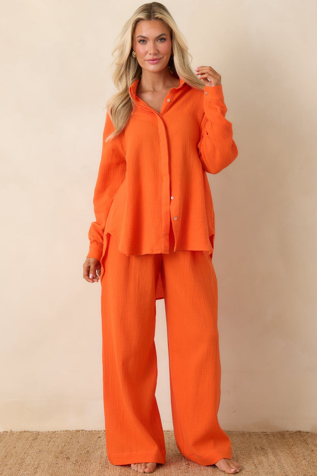 Women's Paradisa Naples Orange Cotton Button-Up Top | 100% Cotton 3