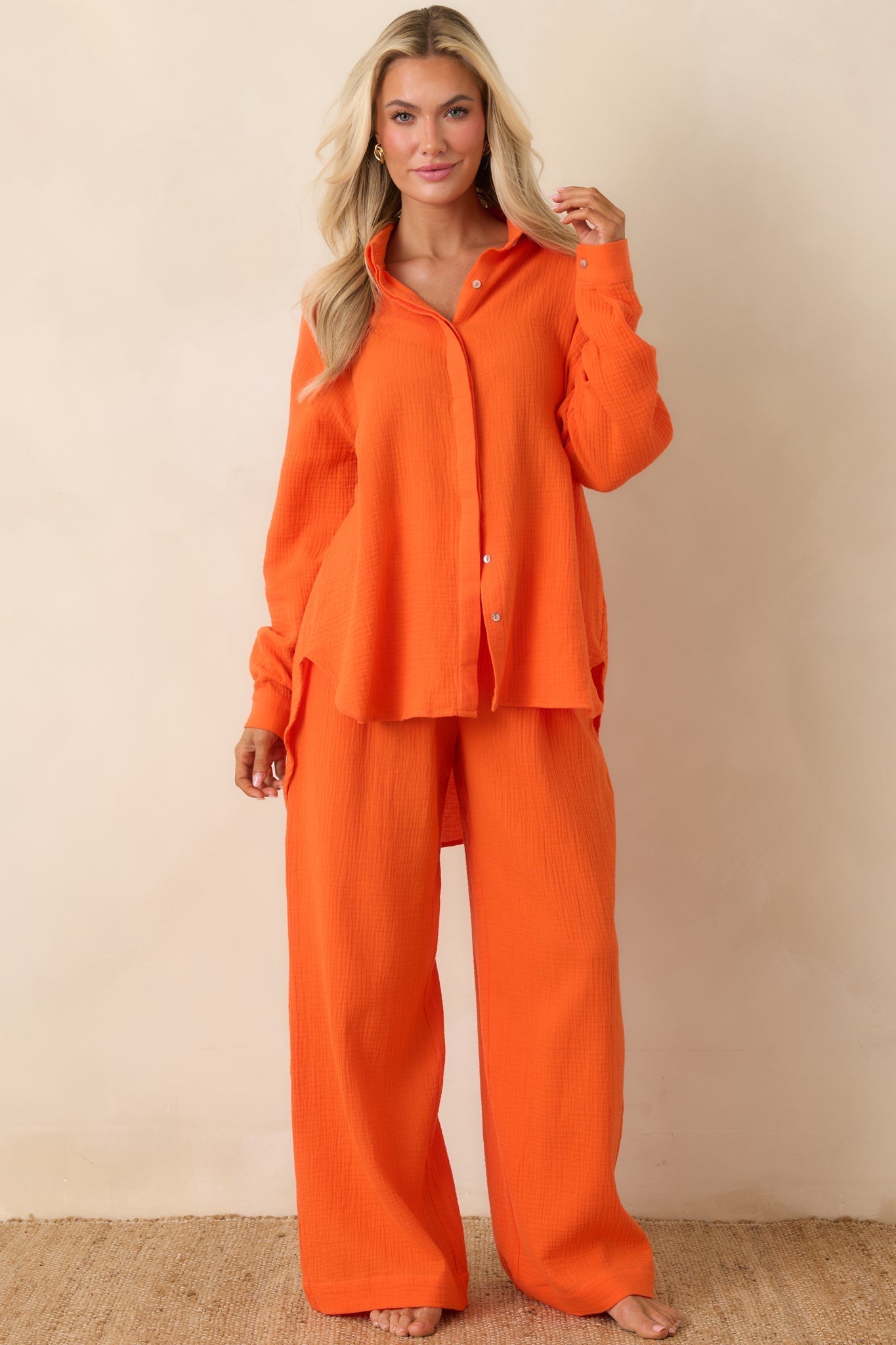 Women's Paradisa Naples Orange Cotton Button-Up Top | 100% Cotton 3