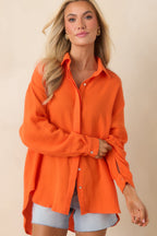 Women's Paradisa Naples Orange Cotton Button-Up Top | 100% Cotton 6