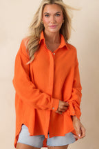 Women's Paradisa Naples Orange Cotton Button-Up Top | 100% Cotton 7