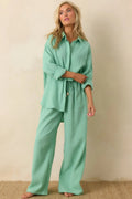 Women's Paradisa Naples Seaglass Green Cotton Button-Up Top | 100% Cotton 0