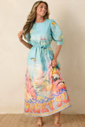 Women's Paradisa Ponte Vedra Blue Multi Cotton Reef Print Maxi Dress | 100% Cotton 0