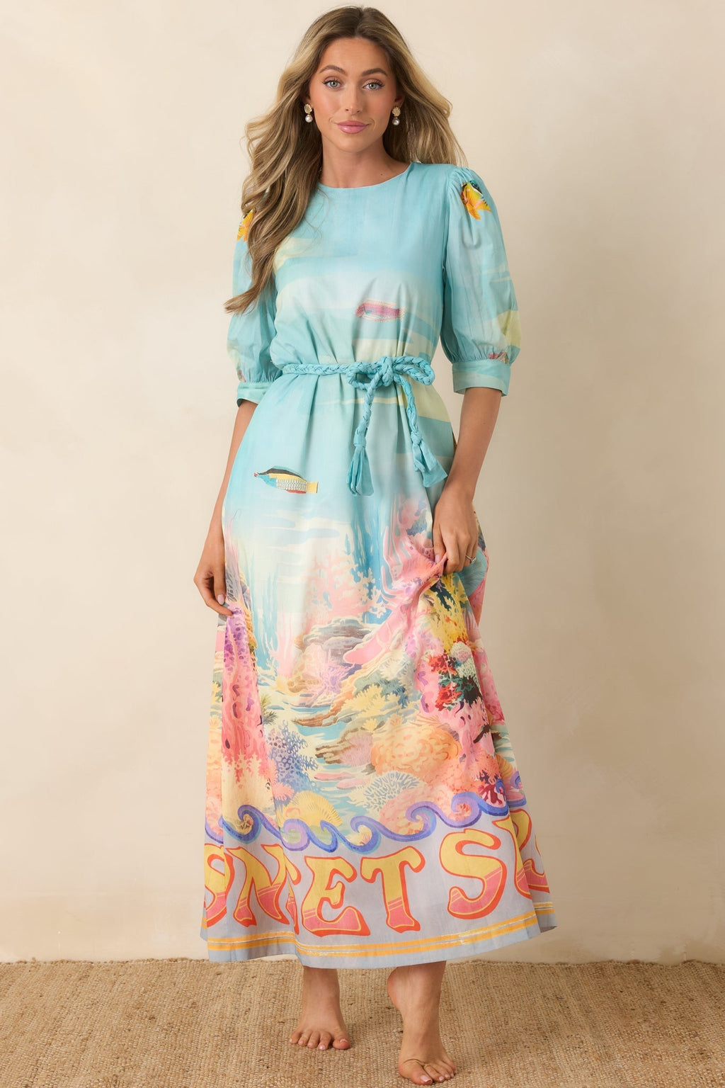 Women's Paradisa Ponte Vedra Blue Multi Cotton Reef Print Maxi Dress | 100% Cotton 1