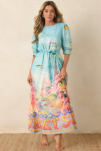 Women's Paradisa Ponte Vedra Blue Multi Cotton Reef Print Maxi Dress | 100% Cotton 1