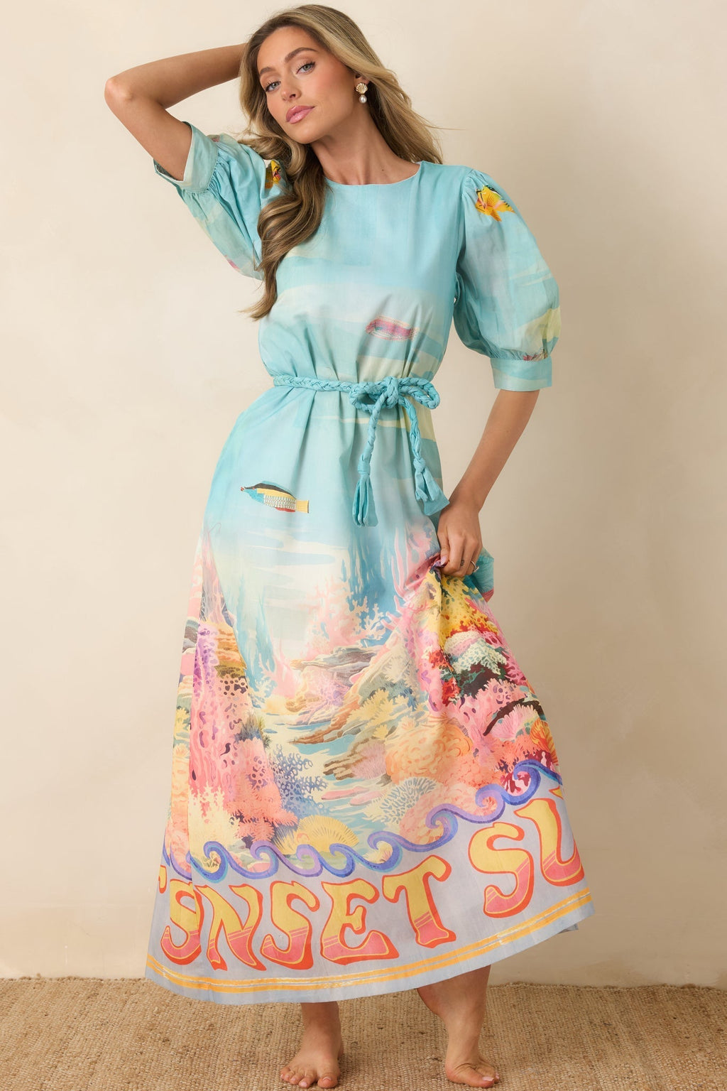 Women's Paradisa Ponte Vedra Blue Multi Cotton Reef Print Maxi Dress | 100% Cotton 2