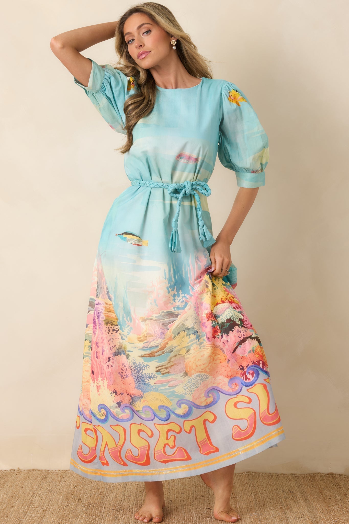 Women's Paradisa Ponte Vedra Blue Multi Cotton Reef Print Maxi Dress | 100% Cotton 2