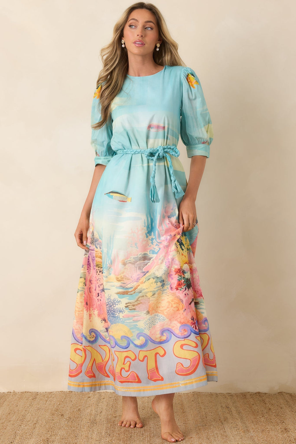Women's Paradisa Ponte Vedra Blue Multi Cotton Reef Print Maxi Dress | 100% Cotton 5