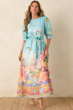 Women's Paradisa Ponte Vedra Blue Multi Cotton Reef Print Maxi Dress | 100% Cotton 5