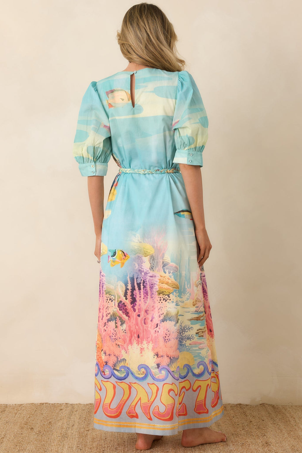 Women's Paradisa Ponte Vedra Blue Multi Cotton Reef Print Maxi Dress | 100% Cotton 7