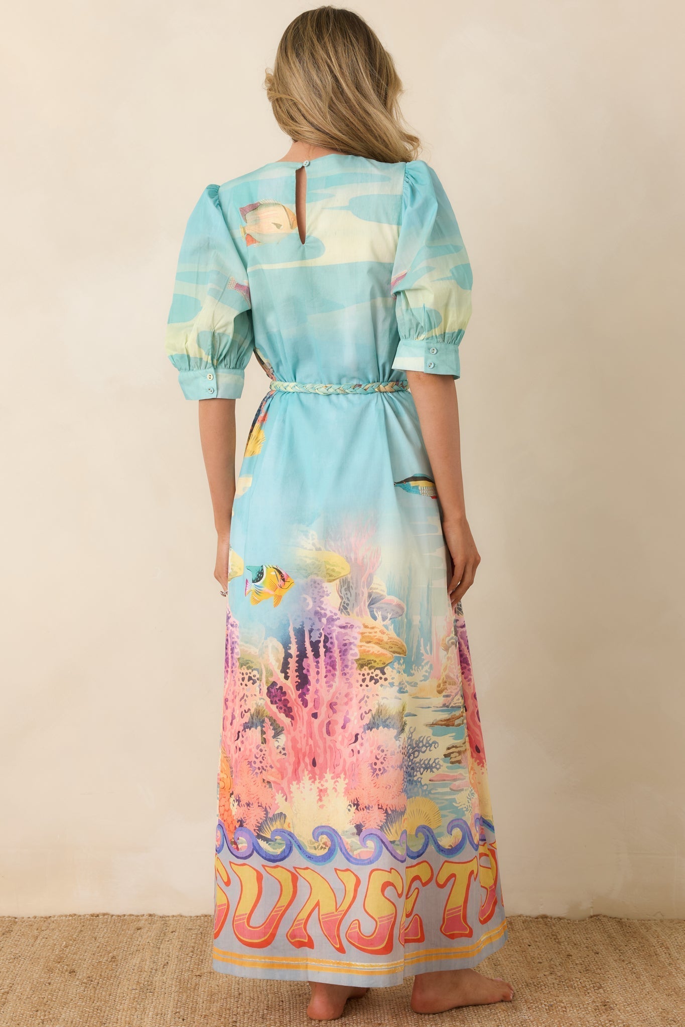Women's Paradisa Ponte Vedra Blue Multi Cotton Reef Print Maxi Dress | 100% Cotton 7