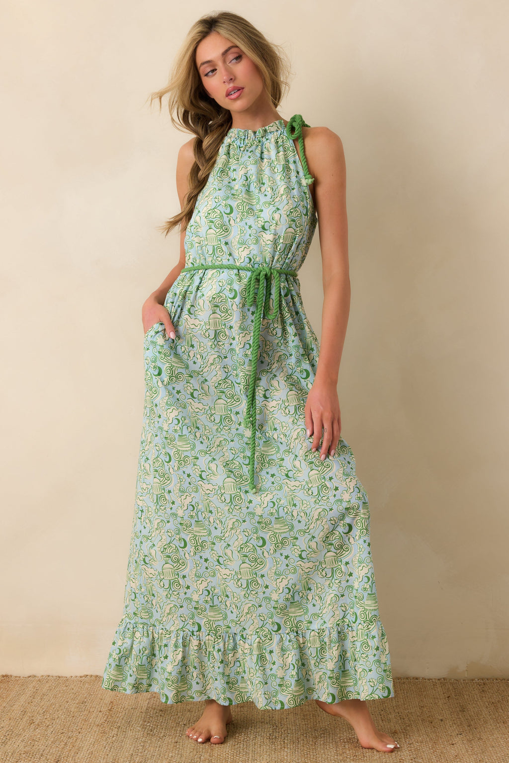 Women's Paradisa Santa Rosa Seaglass Green Cotton Maxi Dress | 100% Cotton 1
