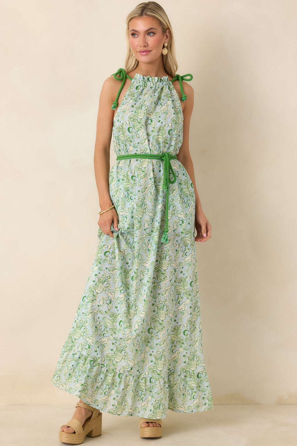 Women's Paradisa Santa Rosa Seaglass Green Cotton Maxi Dress | 100% Cotton 4