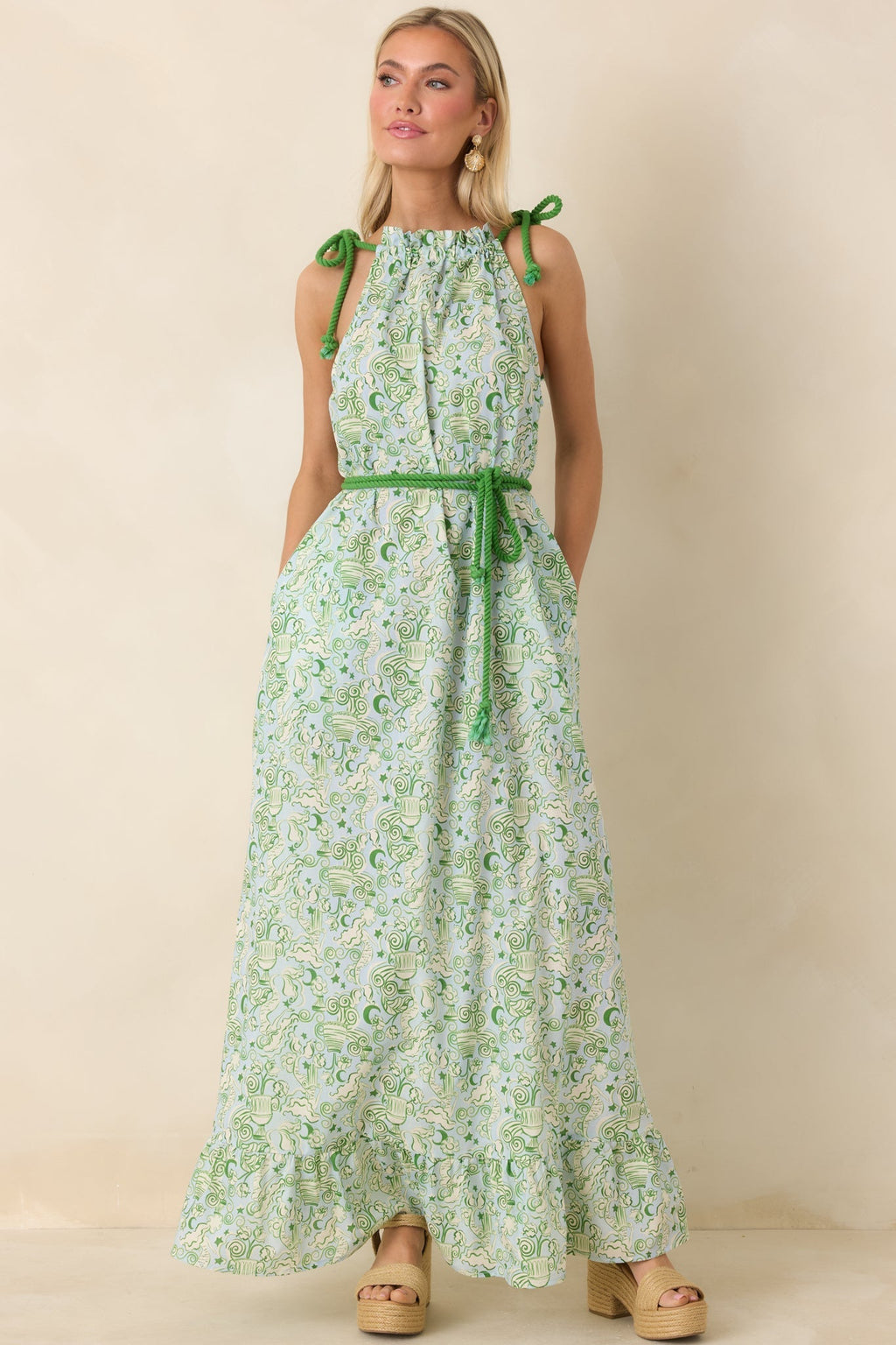 Women's Paradisa Santa Rosa Seaglass Green Cotton Maxi Dress | 100% Cotton 5