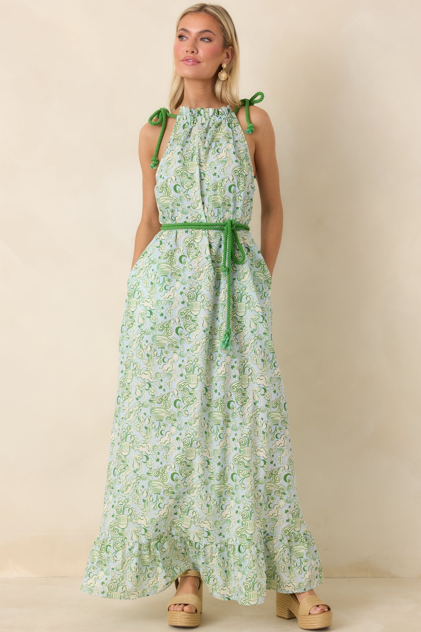 Women's Paradisa Santa Rosa Seaglass Green Cotton Maxi Dress | 100% Cotton 5