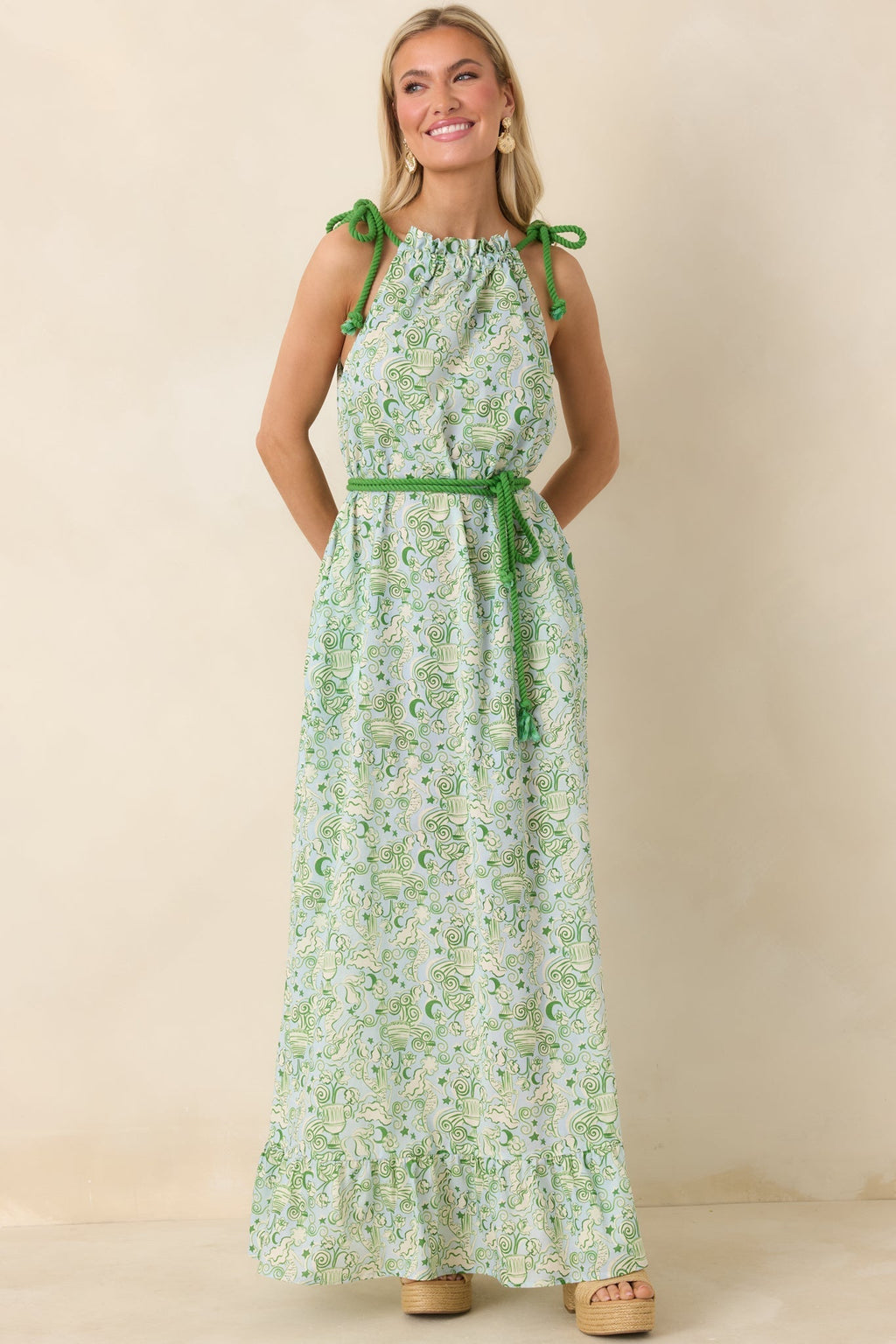 Women's Paradisa Santa Rosa Seaglass Green Cotton Maxi Dress | 100% Cotton 6