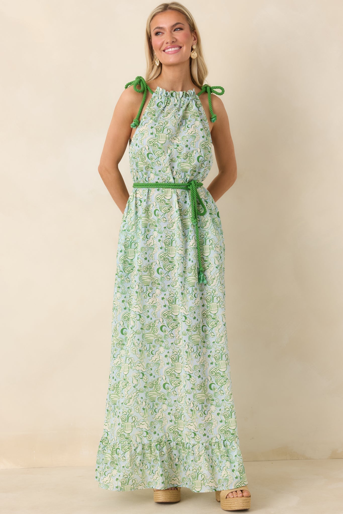 Women's Paradisa Santa Rosa Seaglass Green Cotton Maxi Dress | 100% Cotton 6