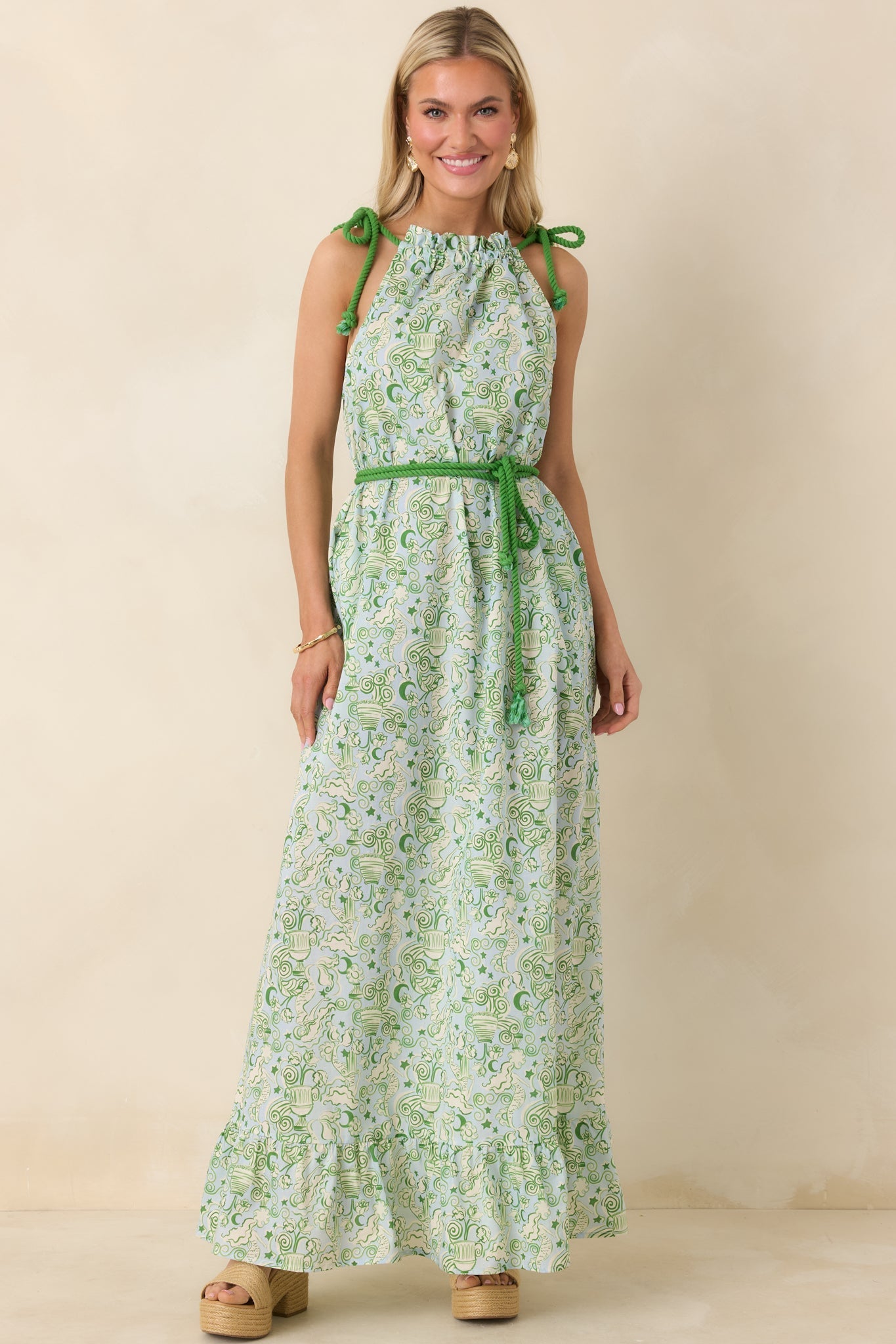 Women's Paradisa Santa Rosa Seaglass Green Cotton Maxi Dress | 100% Cotton 7