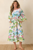 Women's Paradisa Sarasota Pink Multi Cotton Linen Poolside Print Caftan Dress | 55% Linen & 45% Cotton 2