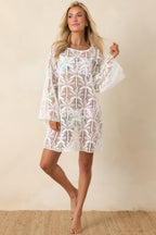 Women's Paradisa Sea La Vie Ivory Sheer Lace Cover Up Mini Dress | 100% Polyester Contrast: 100% Cotton 3