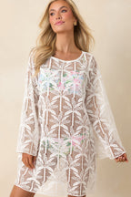 Women's Paradisa Sea La Vie Ivory Sheer Lace Cover Up Mini Dress | 100% Polyester Contrast: 100% Cotton 6