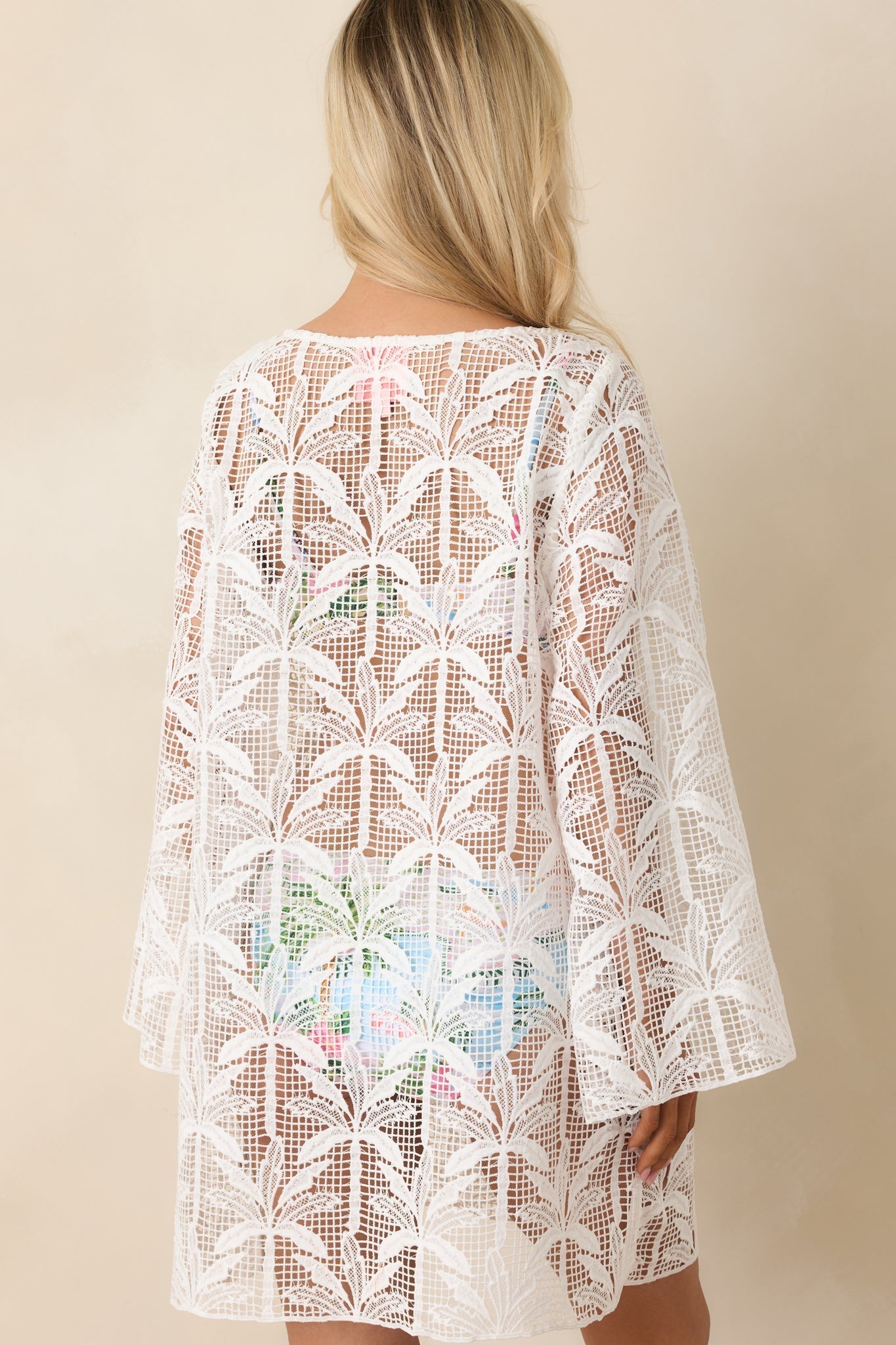 Women's Paradisa Sea La Vie Ivory Sheer Lace Cover Up Mini Dress | 100% Polyester Contrast: 100% Cotton 7