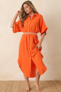 Women's Paradisa St. Augustine Orange Cotton Belted Shirt Dress | 100% Cotton 0