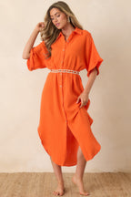 Women's Paradisa St. Augustine Orange Cotton Belted Shirt Dress | 100% Cotton 0