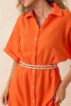 Women's Paradisa St. Augustine Orange Cotton Belted Shirt Dress | 100% Cotton 1