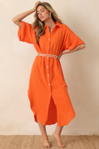 Women's Paradisa St. Augustine Orange Cotton Belted Shirt Dress | 100% Cotton 2