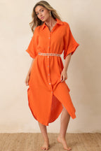 Women's Paradisa St. Augustine Orange Cotton Belted Shirt Dress | 100% Cotton 4