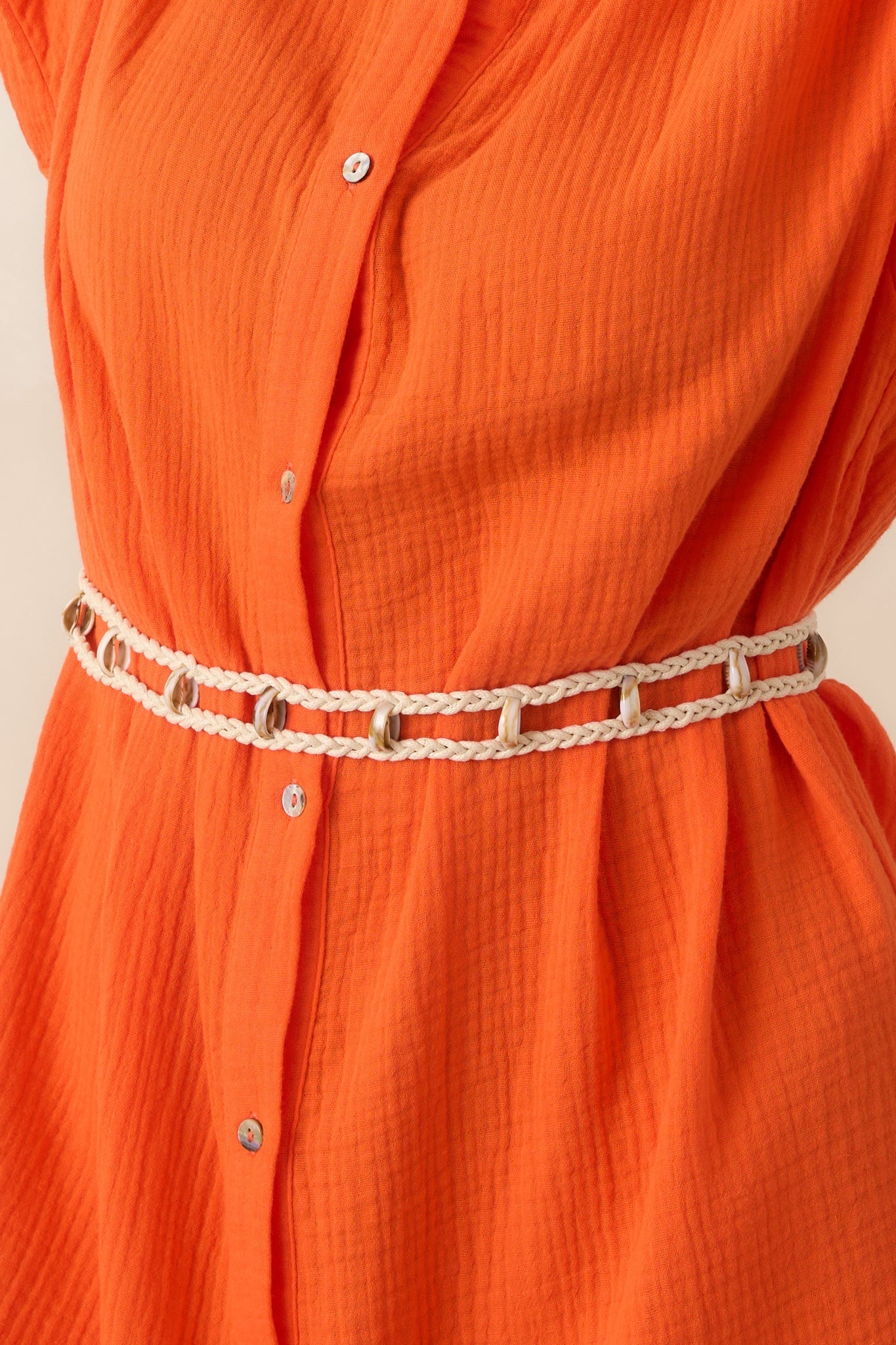 Women's Paradisa St. Augustine Orange Cotton Belted Shirt Dress | 100% Cotton 5