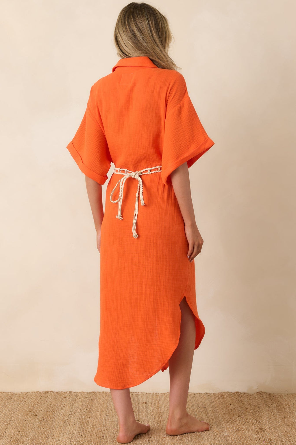 Women's Paradisa St. Augustine Orange Cotton Belted Shirt Dress | 100% Cotton 6
