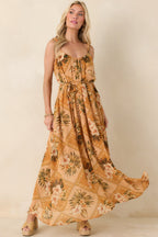 Women's Paradise Calling Peach Multi Tropical Print Beaded Strap Maxi Dress | 100% Polyester 0