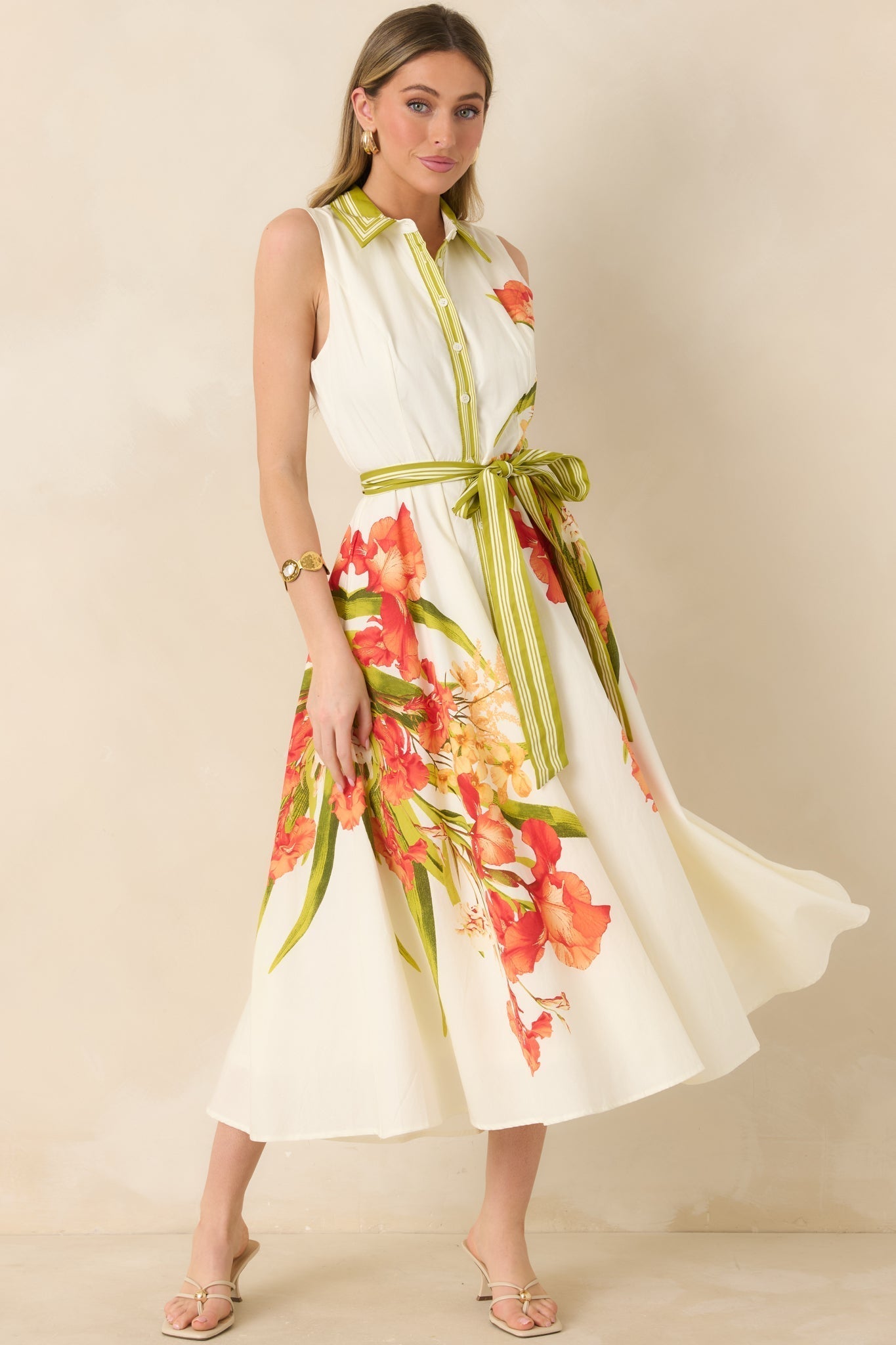 Women's Paradise Garden Ivory Multi Cotton Floral Button Down Maxi Dress | 100% Cotton 0