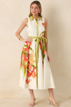 Women's Paradise Garden Ivory Multi Cotton Floral Button Down Maxi Dress | 100% Cotton 2