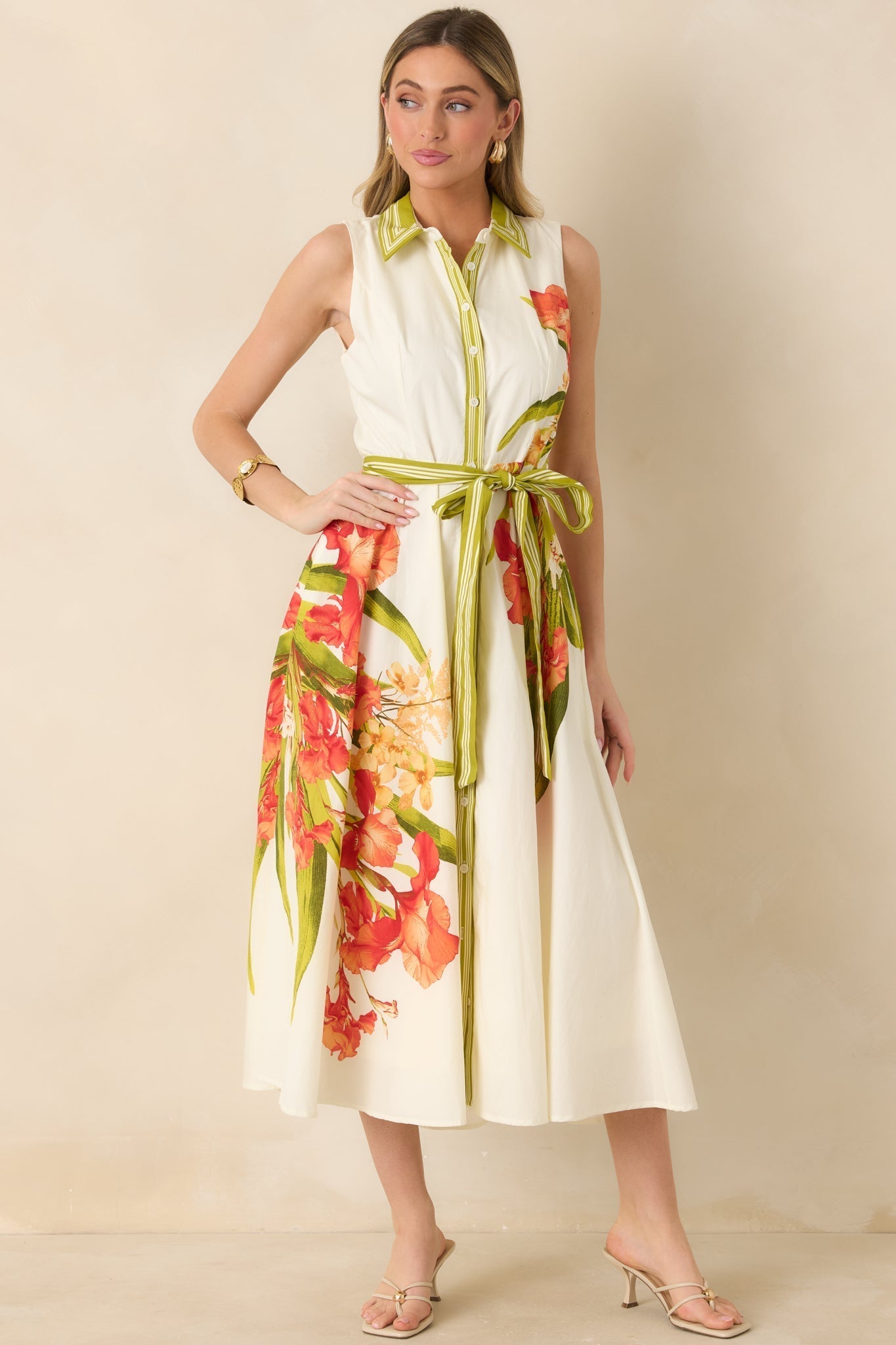 Women's Paradise Garden Ivory Multi Cotton Floral Button Down Maxi Dress | 100% Cotton 2