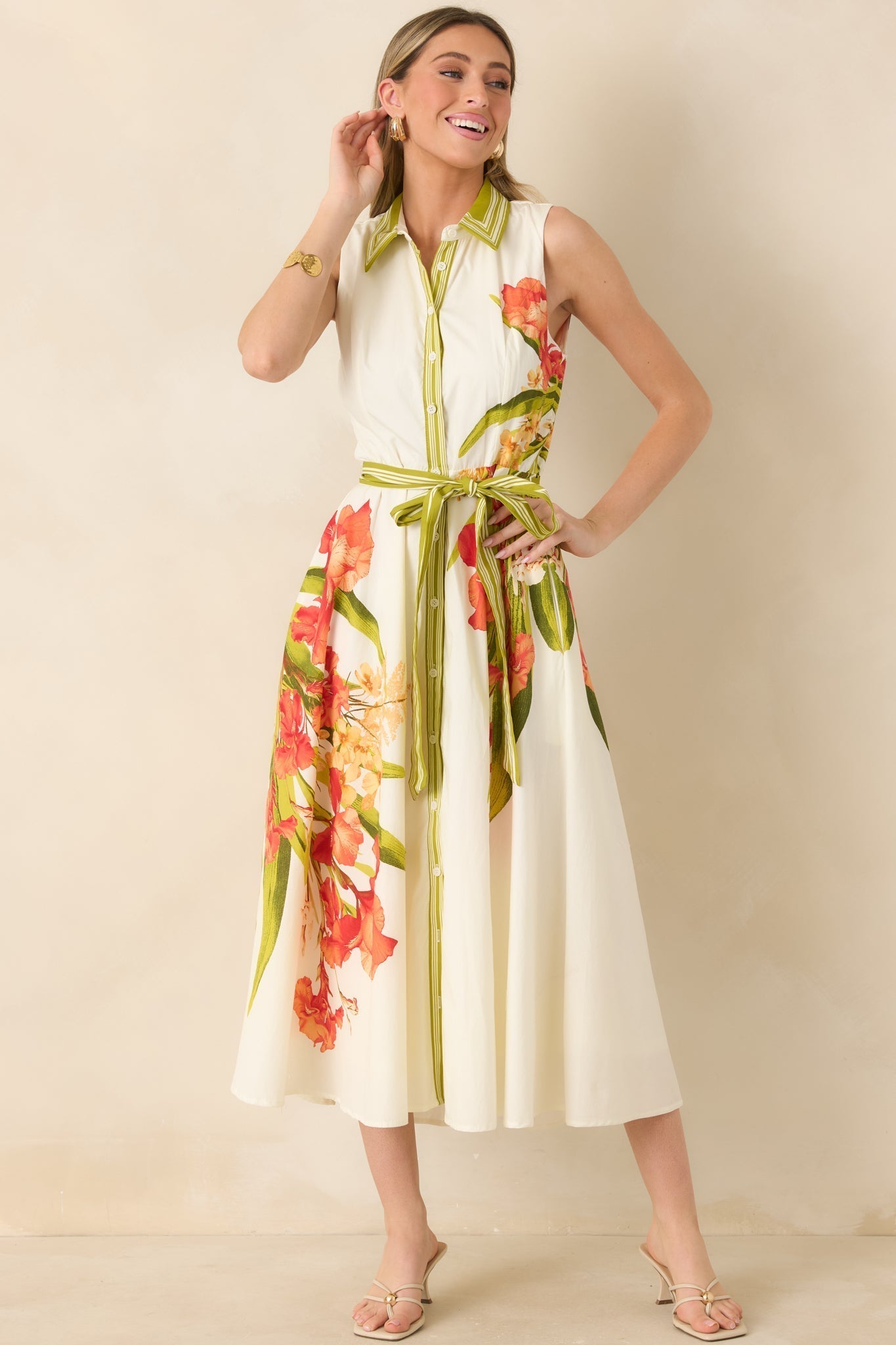 Women's Paradise Garden Ivory Multi Cotton Floral Button Down Maxi Dress | 100% Cotton 3