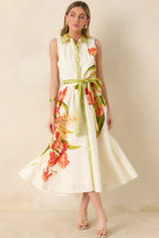 Women's Paradise Garden Ivory Multi Cotton Floral Button Down Maxi Dress | 100% Cotton 4